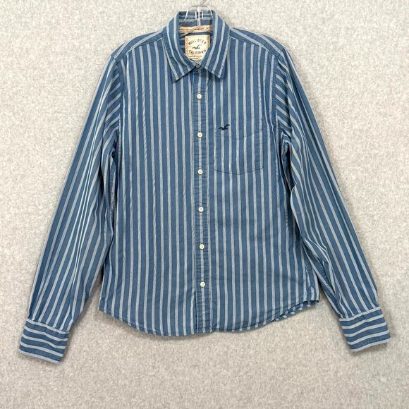 vtg Y2K Hollister Shirt Size M Button Down Striped Work Preppy Academia Logo - Picture 2 of 12